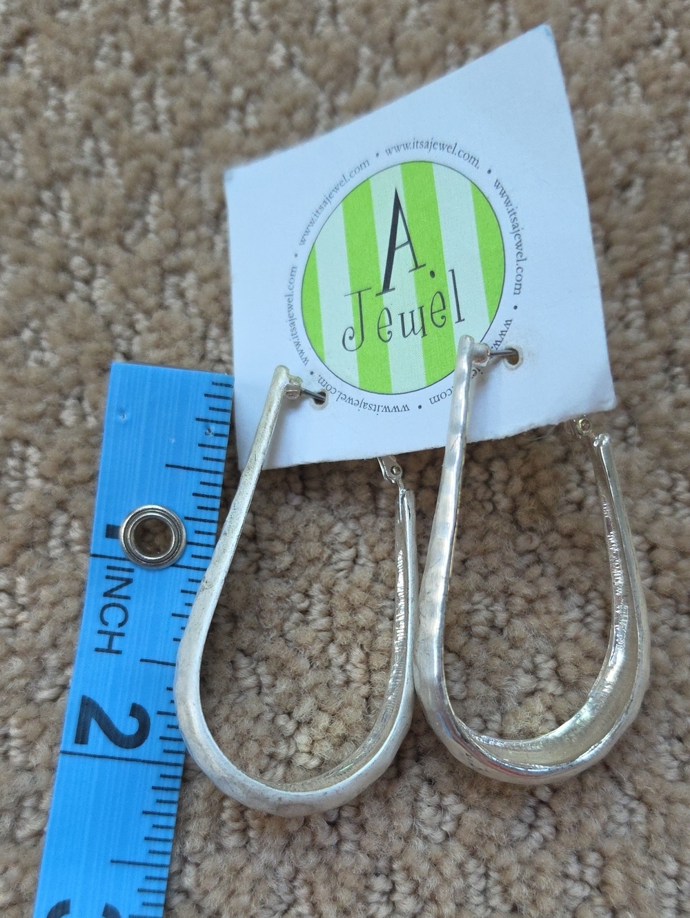 A. Jewel Silver-Matte Tone Hammered Look Open Oblong Hoop Earrings